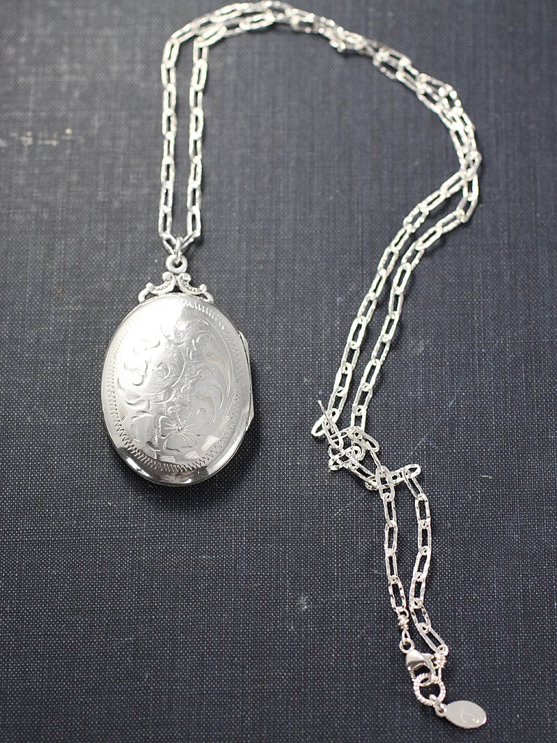 Sterling Silver Locket Necklace, Vintage Two Photo Oval Pendant