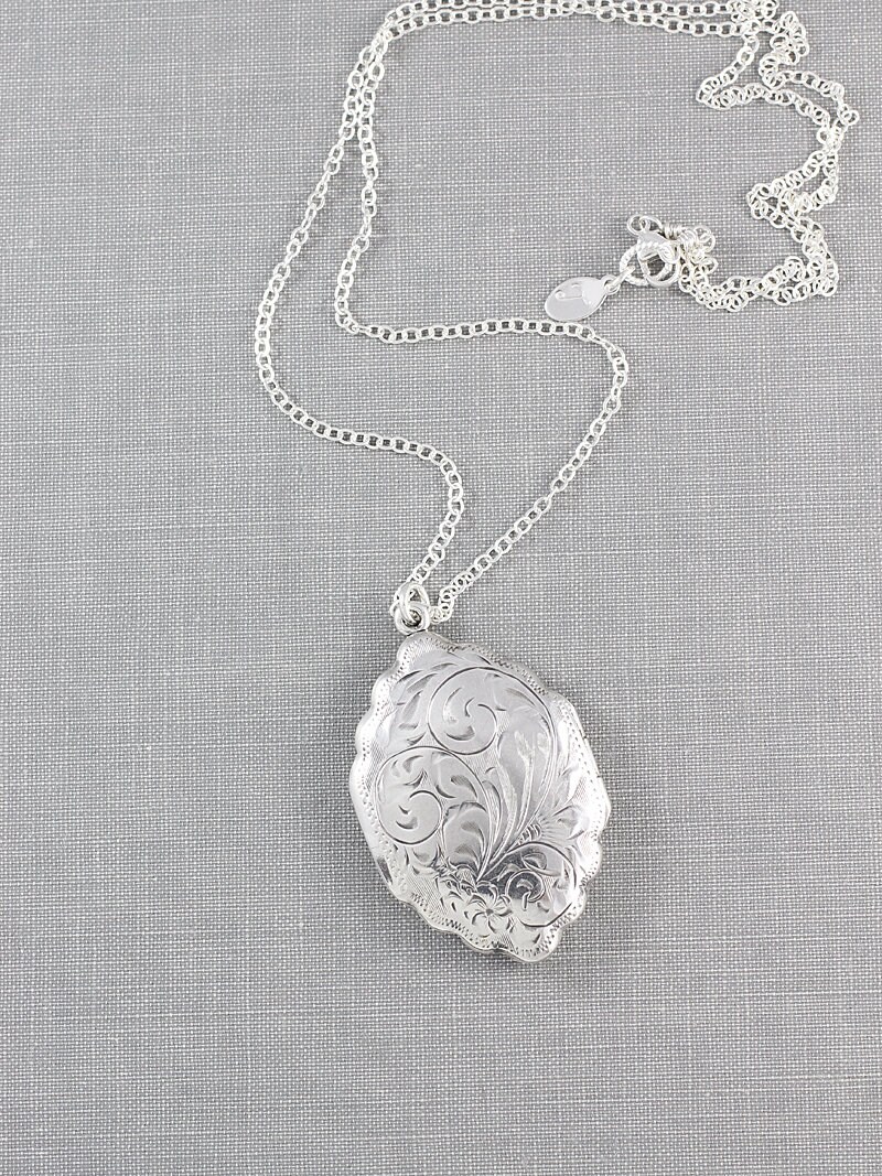 Rare Sterling Silver Locket Necklace, Unique Scalloped Edge Vintage