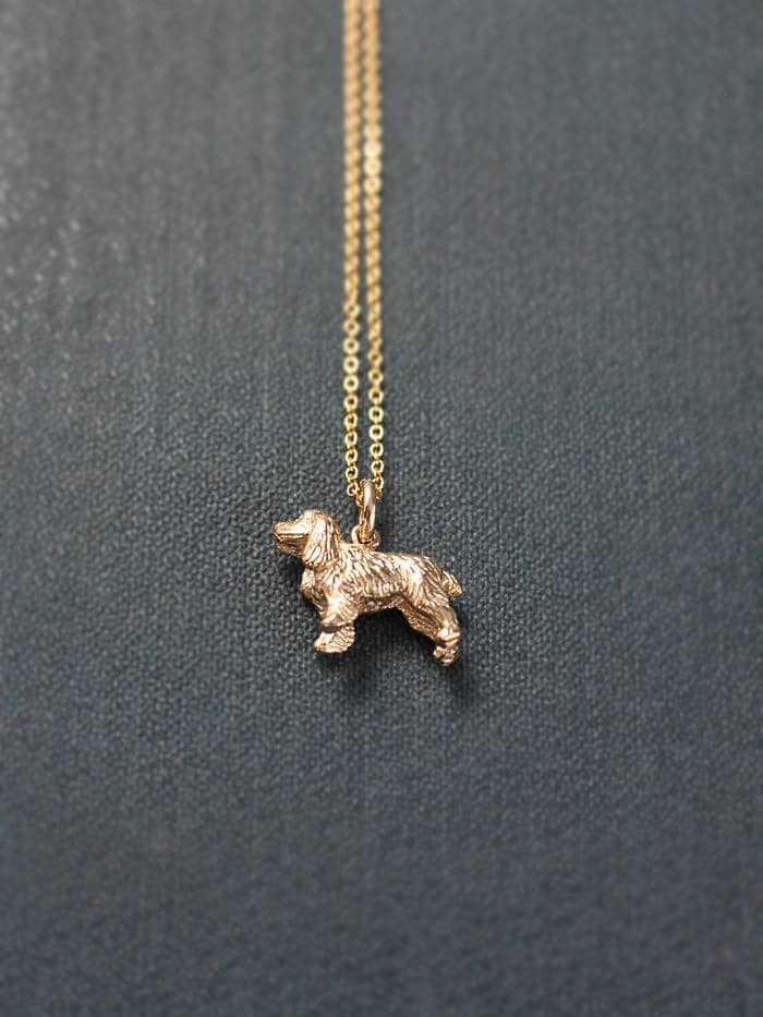 Small 9ct Gold Cocker Spaniel Dog Charm Necklace Solid 9 Karat