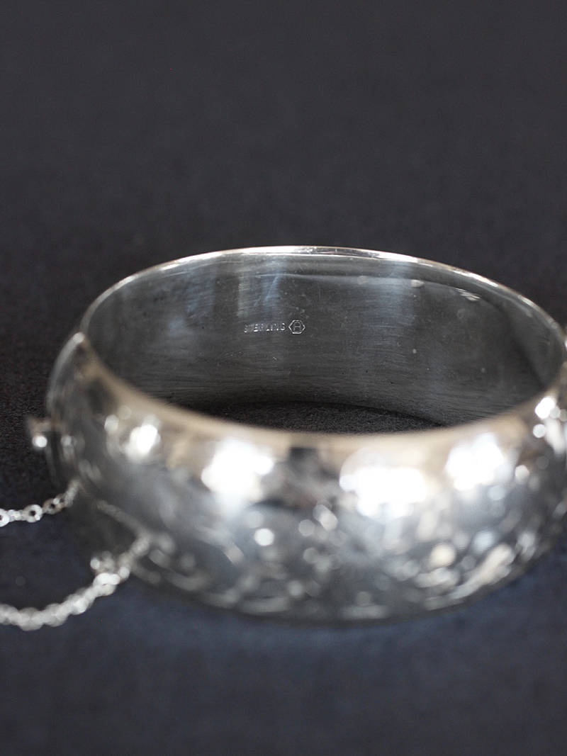 Large Sterling Silver Bangle Bracelet, Vintage Birks Swirling Vine and