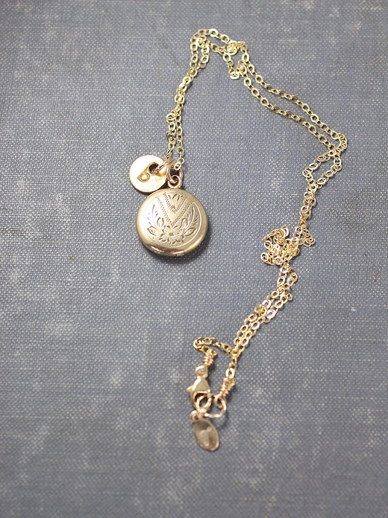 Vintage 12k Gold Filled Locket Necklace with Custom Monogram Charm ...