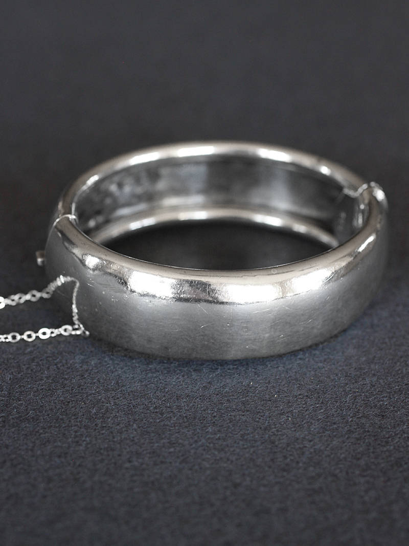 Vintage Sterling Silver Bangle, Hallmarked 1940's Bracelet w/ Safety