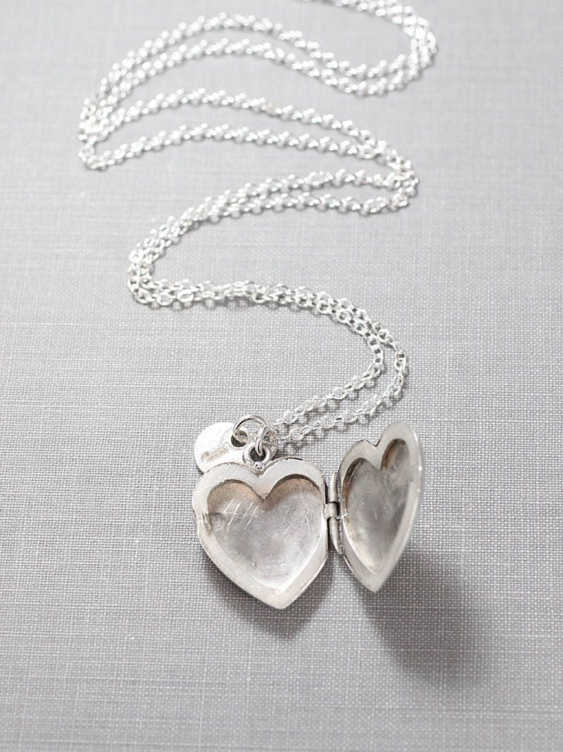 Silver Heart Locket Necklace, Vintage Birks Sterling Photo Pendant with