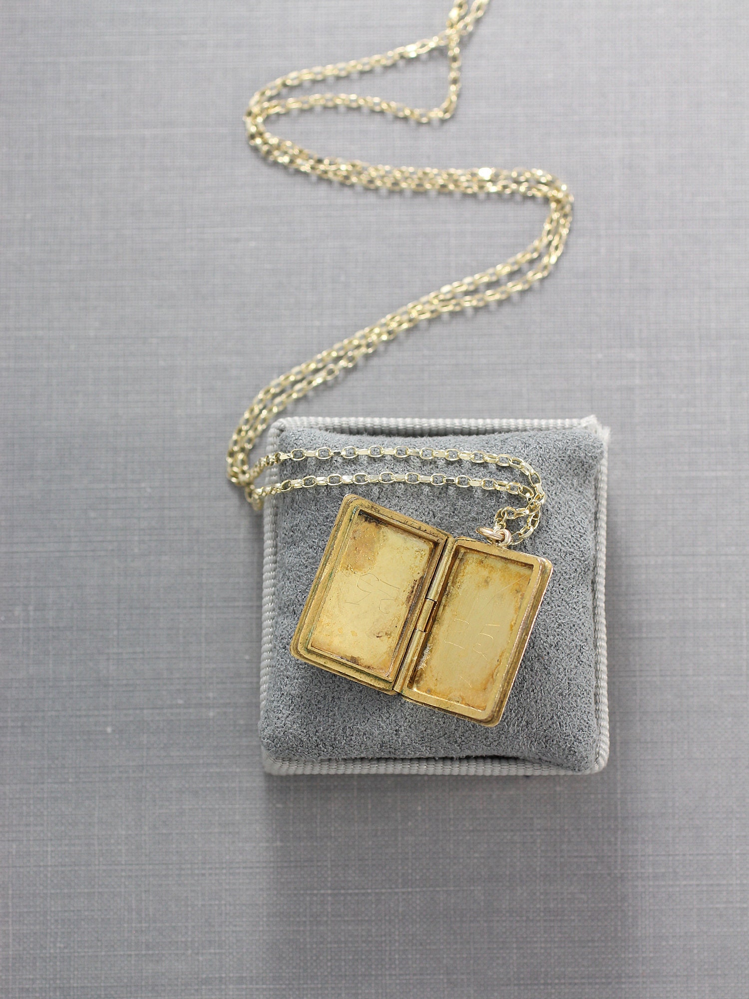 Vintage Gold Book Locket Necklace, 9ct Back & Front Photo Pendant My Story