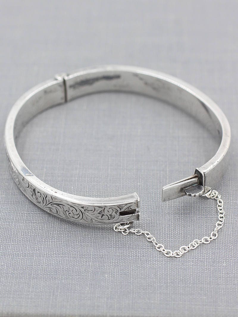 Vintage Birks Sterling Silver Bangle, Swirl Engraved Small Oval