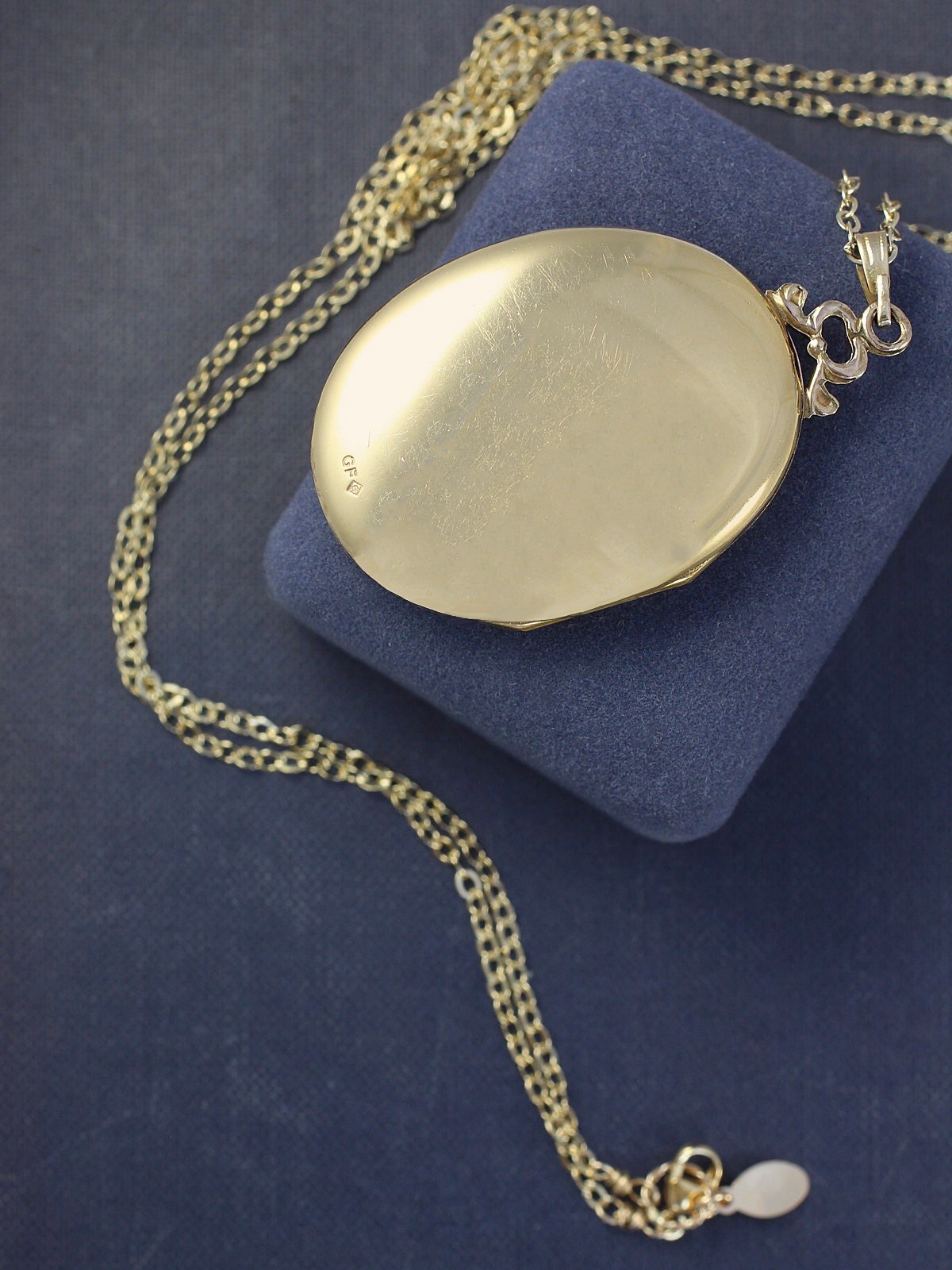 Large Oval Gold Filled Locket Necklace, Romantic Floral Engraved