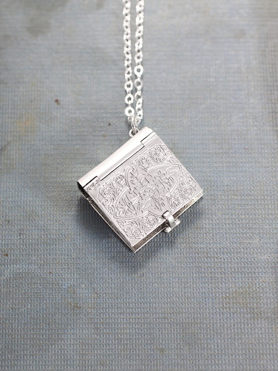 Sterling Silver Book Locket Necklace 