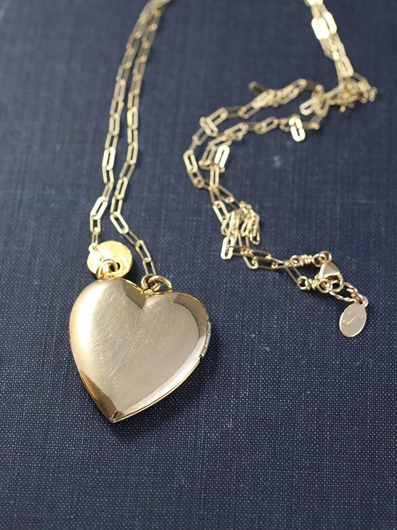 Large Gold Heart Locket Necklace, 14k Gold Filled Vintage Pendant with ...