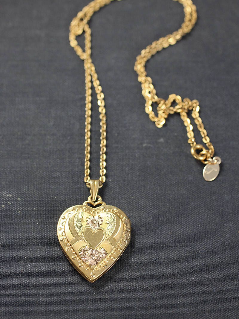 Gold Filled Heart Locket Necklace, Classic Hayward Vintage Pendant with ...