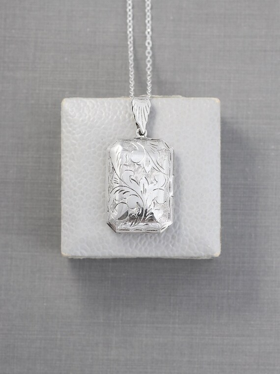 Silver Book Locket Necklace Vintage 