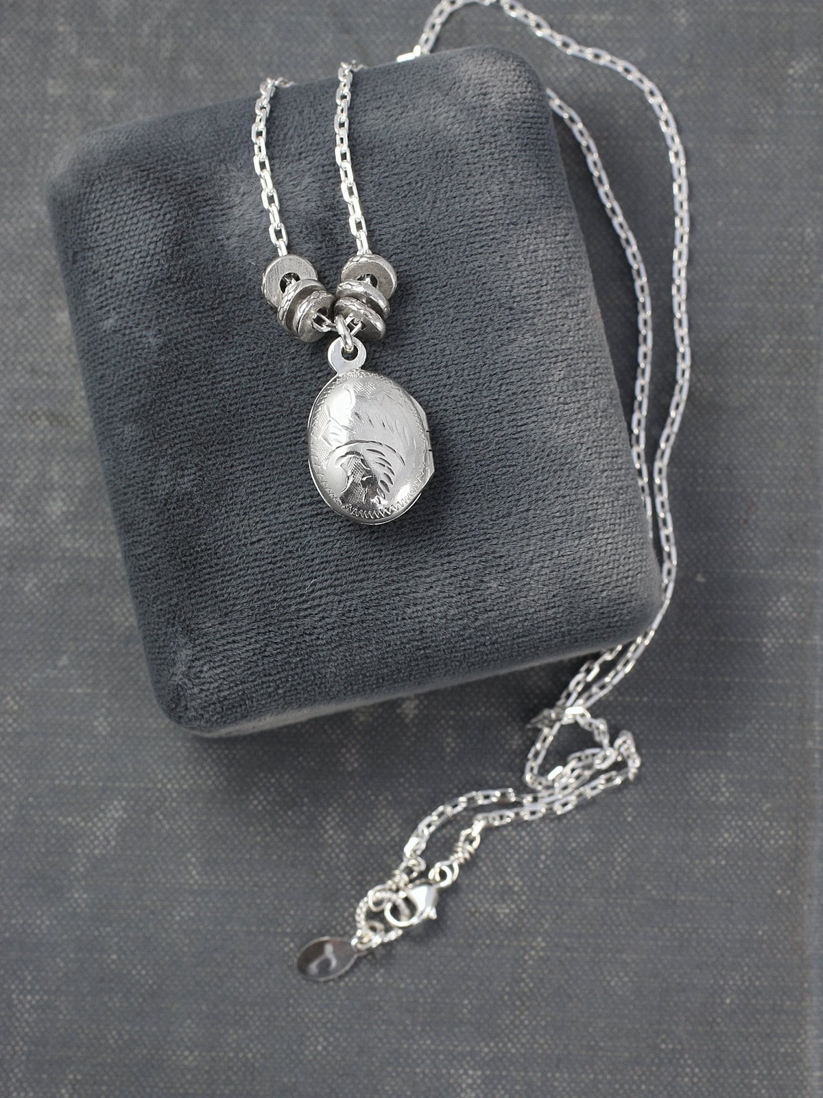 Sterling Silver Locket Necklace, Tiny Oval Photo Pendant with Unique