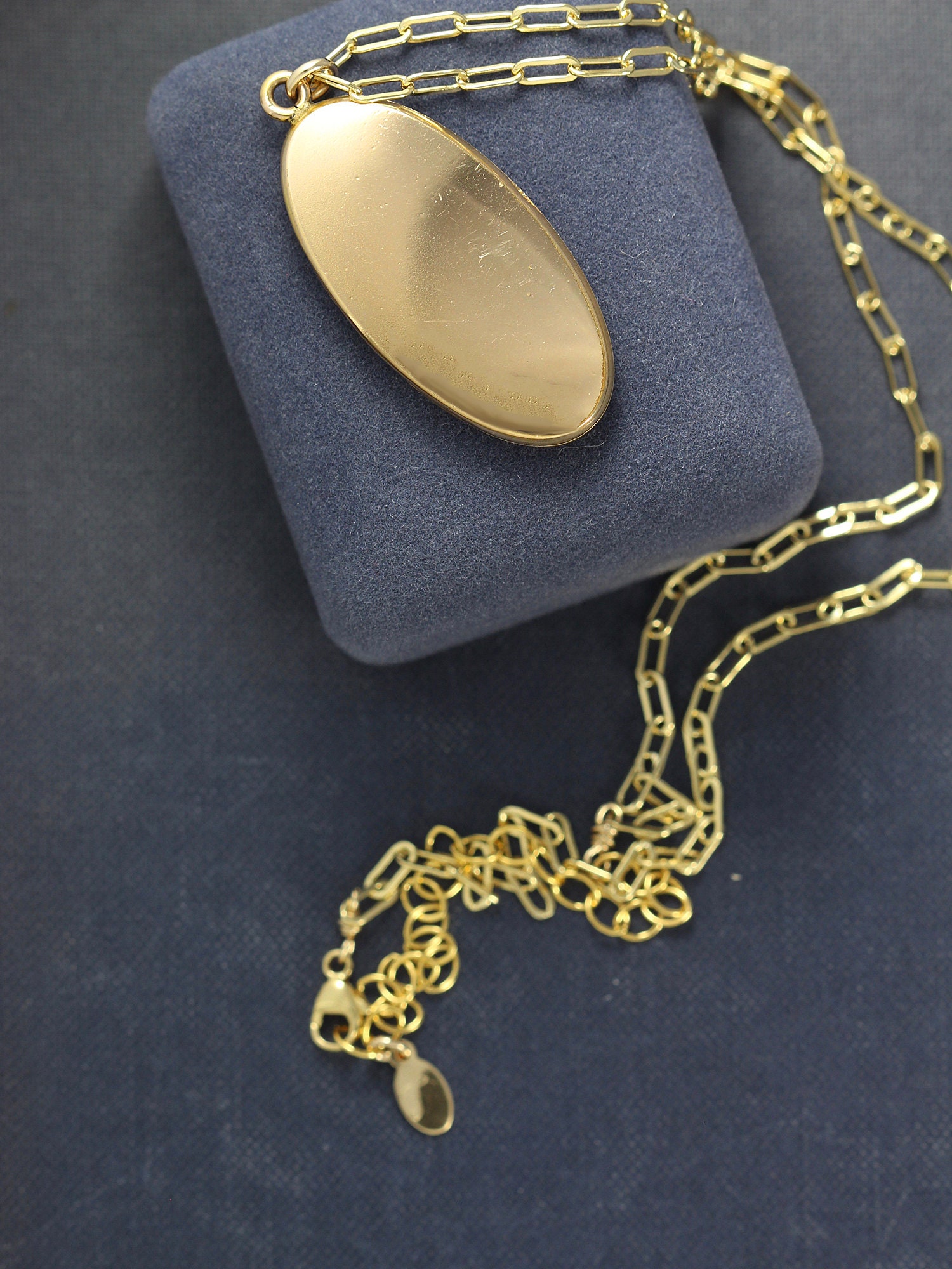Antique Gold Locket Necklace, Rare Oblong Oval Gold Filled Vintage