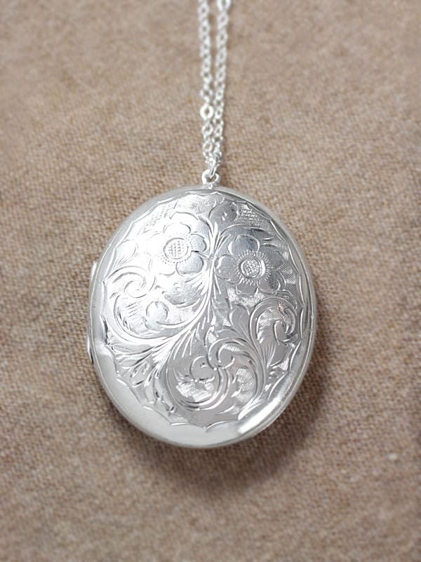 Extra Large Sterling Silver Locket Necklace, Forget Me Not Flower and ...