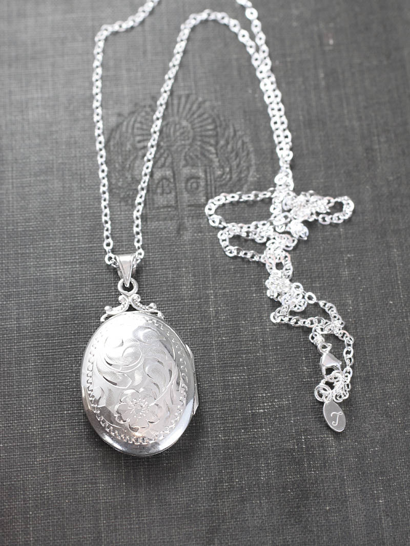 Sterling Silver Locket Necklace, Large Oval Vintage Photo Pendant Holds