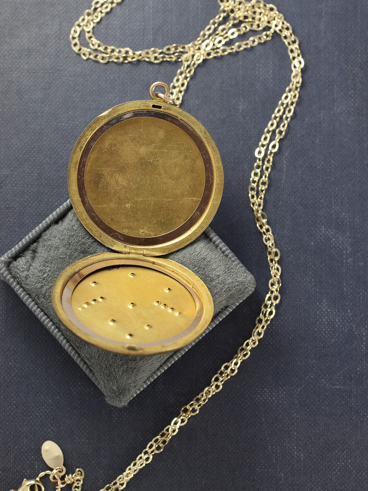 Antique Gold Locket Necklace, Large Round Garnet and Diamond Paste ...