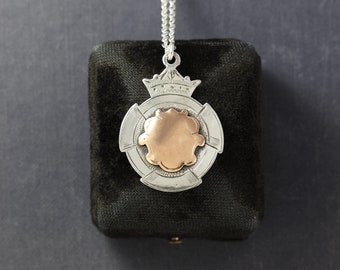 Vintage Sterling Silver Medal Fob Crown Necklace, Year 1950 UK Hallmarked Pendant - Bejeweled