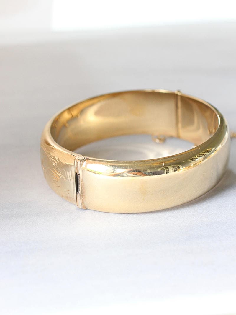 Vintage English Rolled Gold Bangle, Swirl Engraved Wide Cuff Bracelet ...
