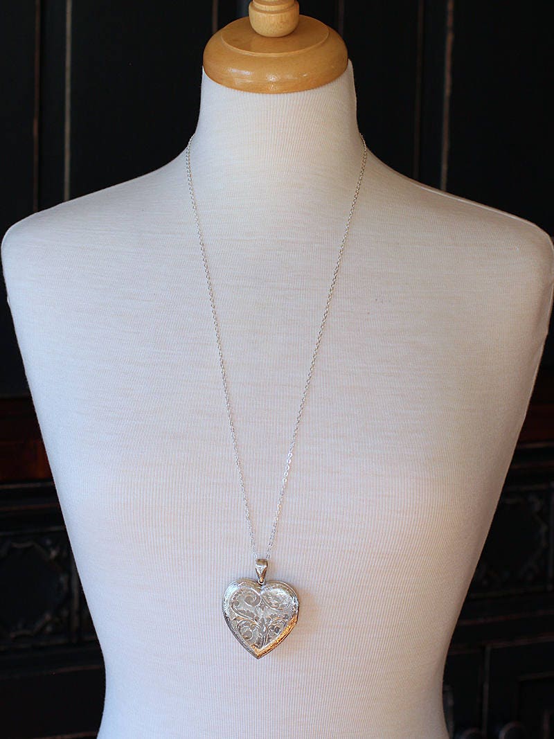Extra Large Heart Sterling Silver Locket Necklace, Vintage Big Heart ...