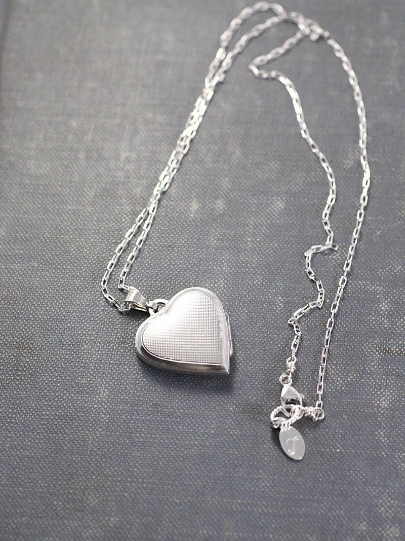 Silver Locket Necklace, Heart Shaped Photo Pendant