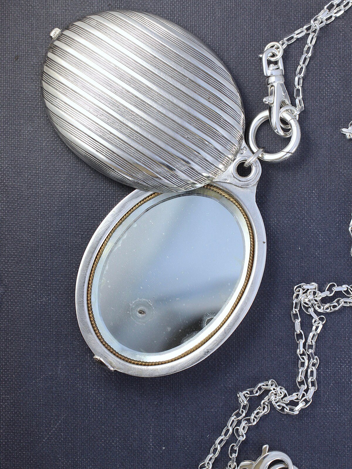 Antique Sterling Silver Compact Locket Necklace, Extra Large Slide