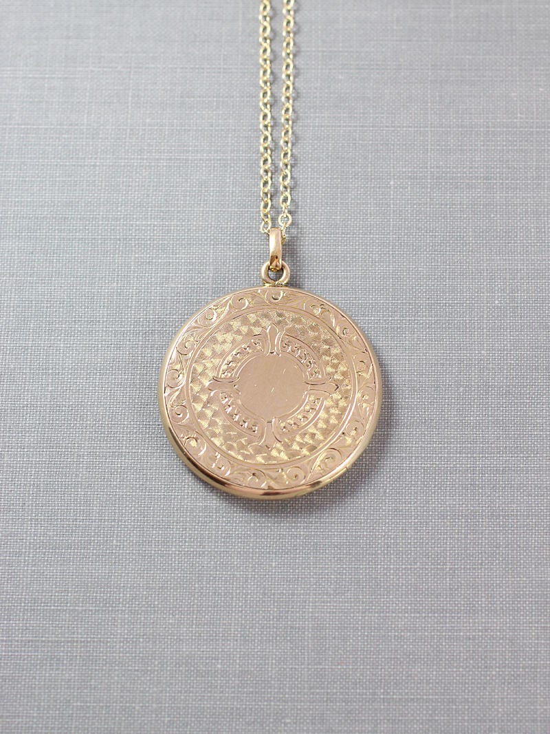 Antique Gold Locket Necklace, Large Round W&H Co Photo Pendant