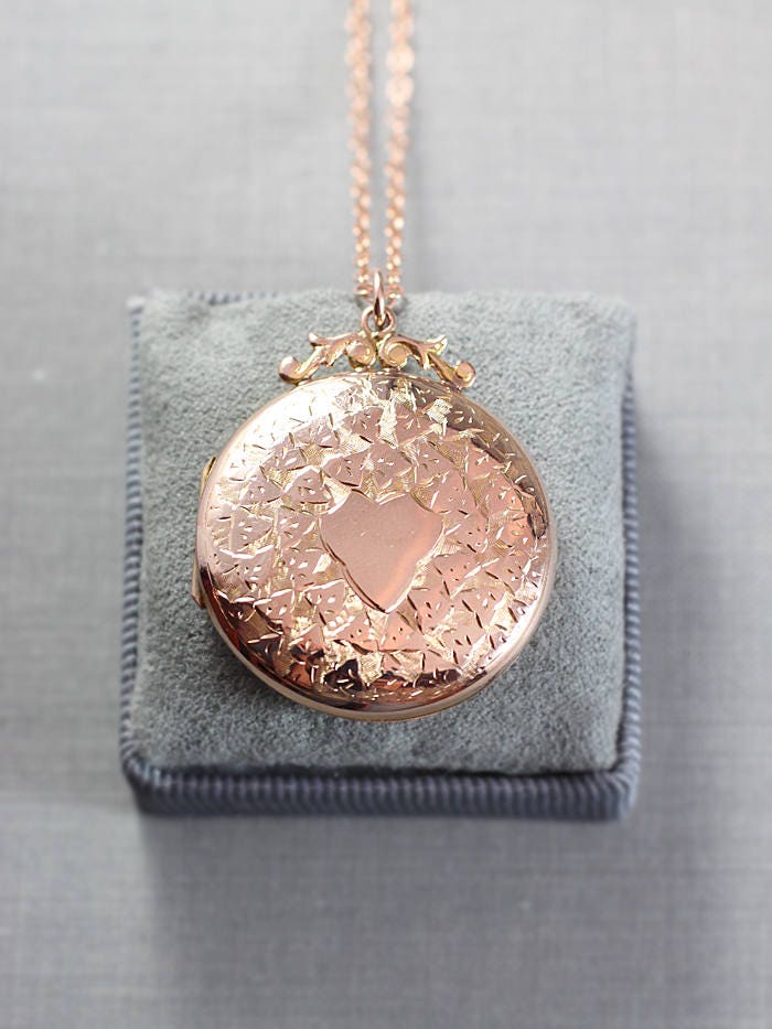 Antique Rose Gold Locket Necklace Victorian Edwardian 9ct Pink
