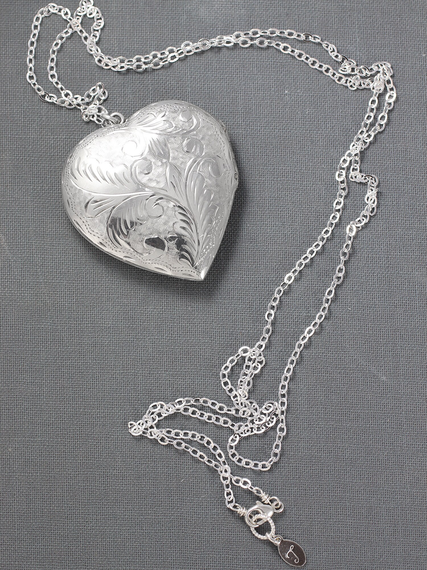 Extra Large Heart Sterling Silver Locket Necklace, Vintage Big Heart
