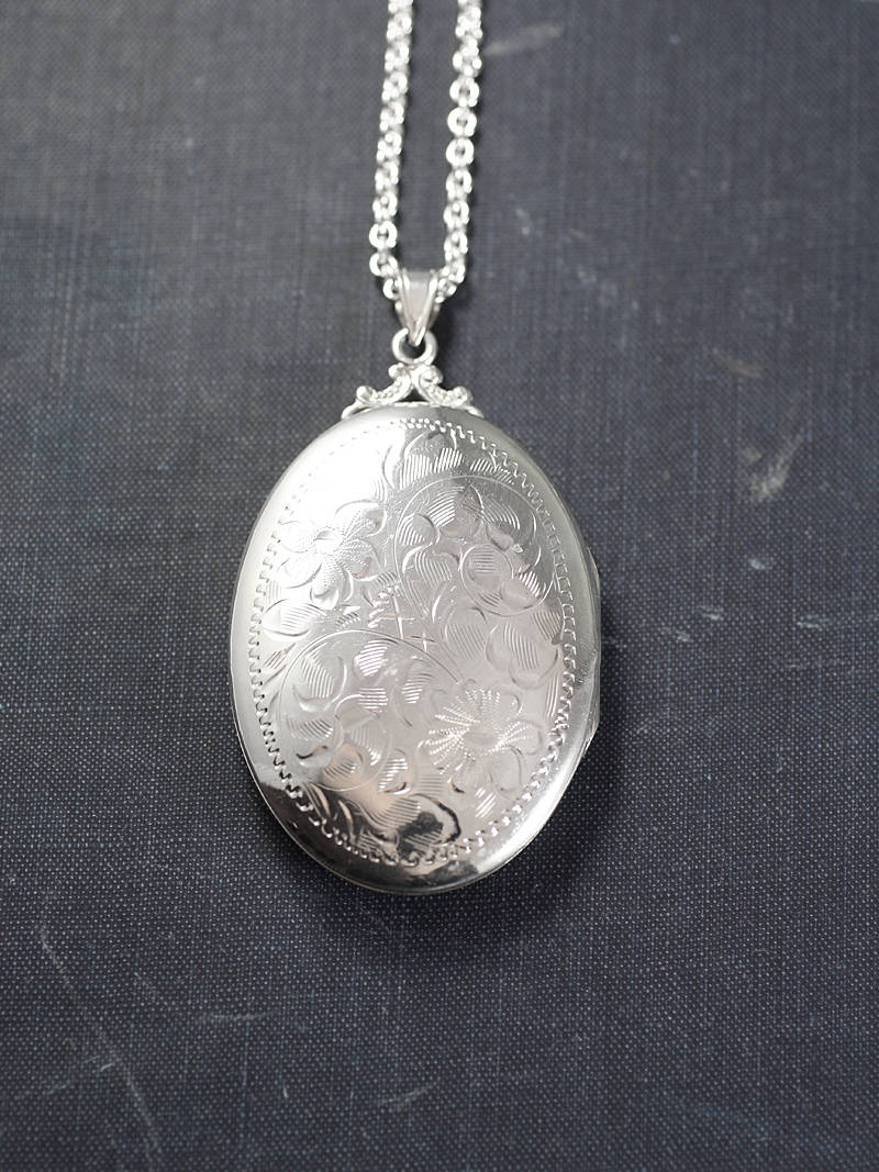 Large Oval Sterling Silver Locket Necklace, Vintage Photo Pendant ...