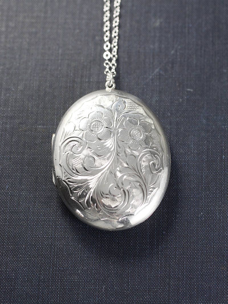 Extra Large Sterling Silver Locket Necklace, Forget Me Not Flower and ...