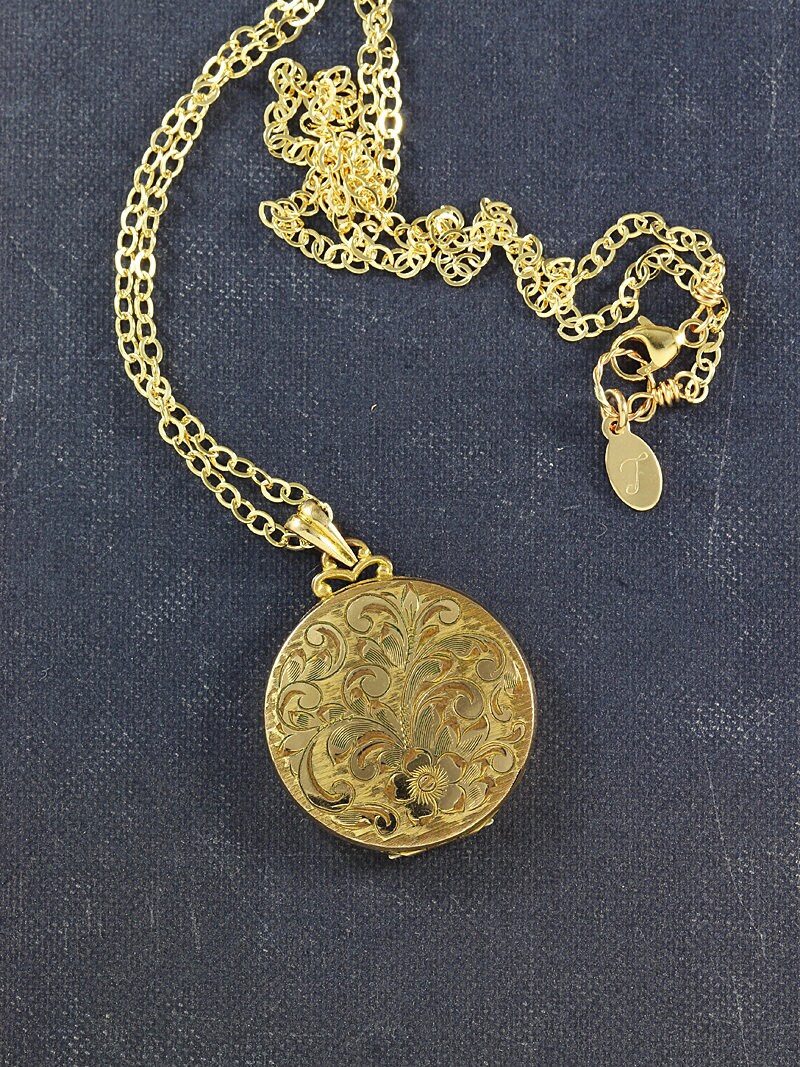 Gold Filled Locket Necklace, 12K Round Vintage Hayward Pendant with ...
