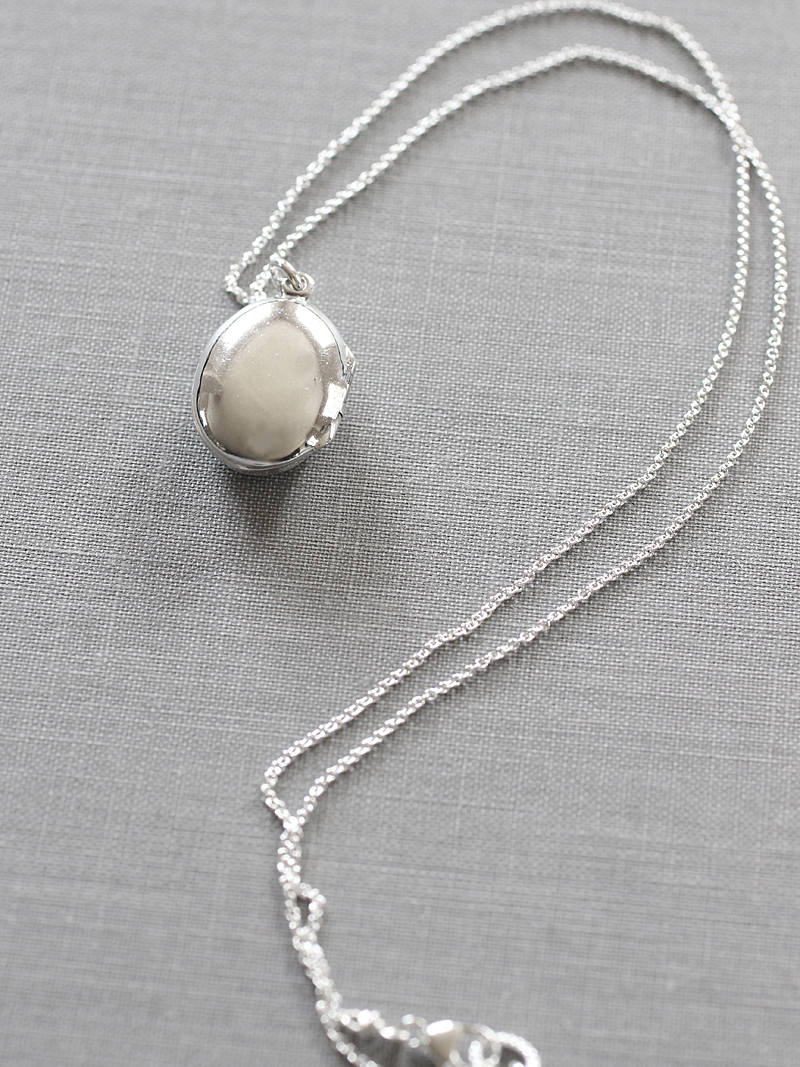 Mother of Pearl Cabochon Sterling Silver Locket Necklace, Rare Small