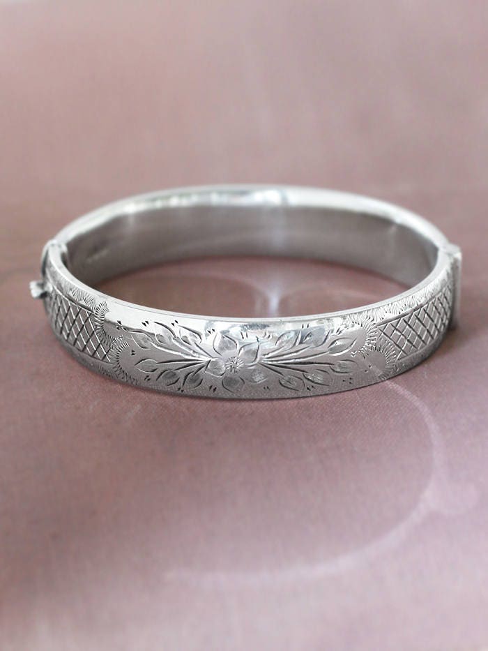Vintage Sterling Silver Bangle, 1963 London Hallmarked Cuff Bracelet
