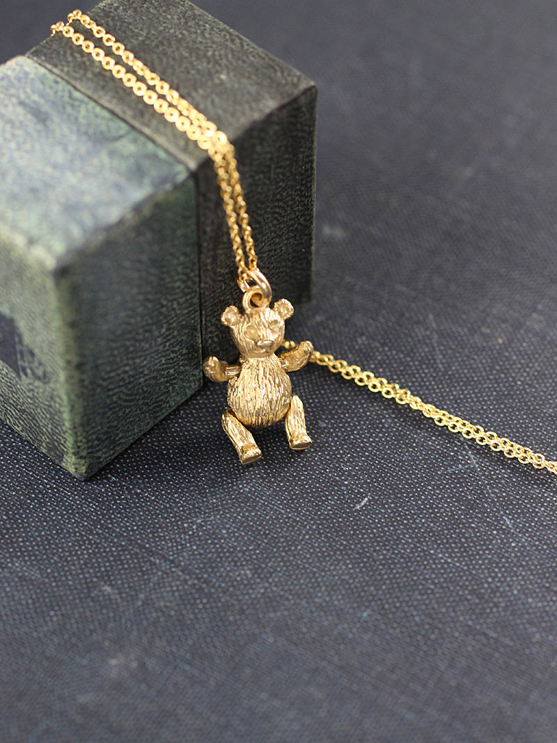 Small 9ct Gold Teddy Bear Charm Necklace, Solid 9 Karat Gold Bear