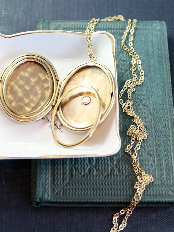 Large Gold Filled Oval Locket Necklace, Matte and Polished Engraved
