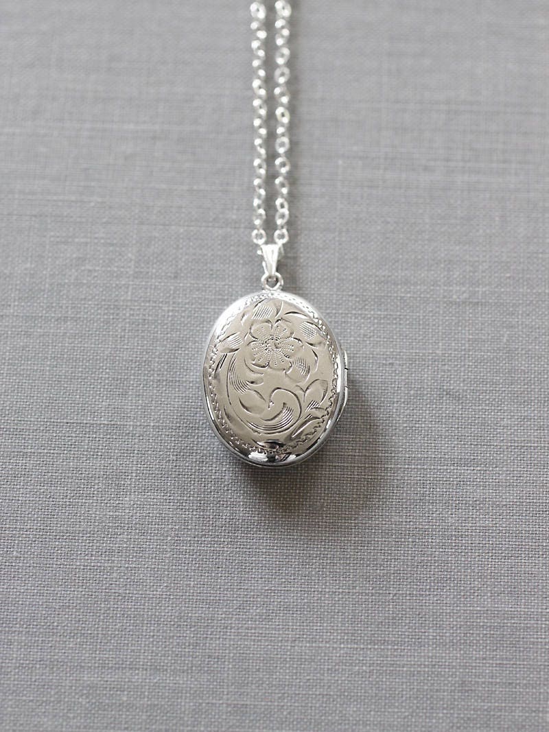 Vintage Sterling Silver Locket Necklace Small Oval Birks Picture