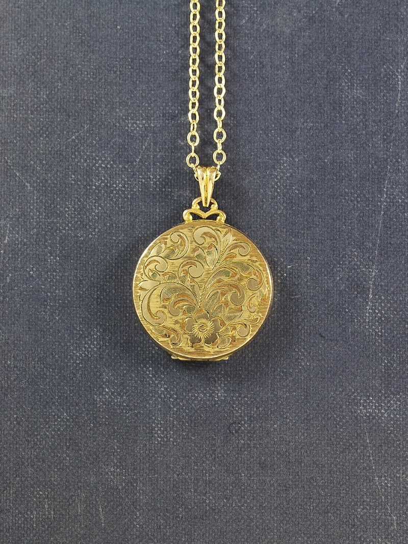 Gold Filled Locket Necklace, 12K Round Vintage Hayward Pendant with