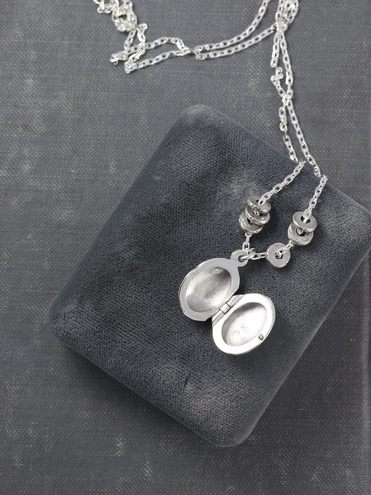 Sterling Silver Locket Necklace, Tiny Oval Photo Pendant