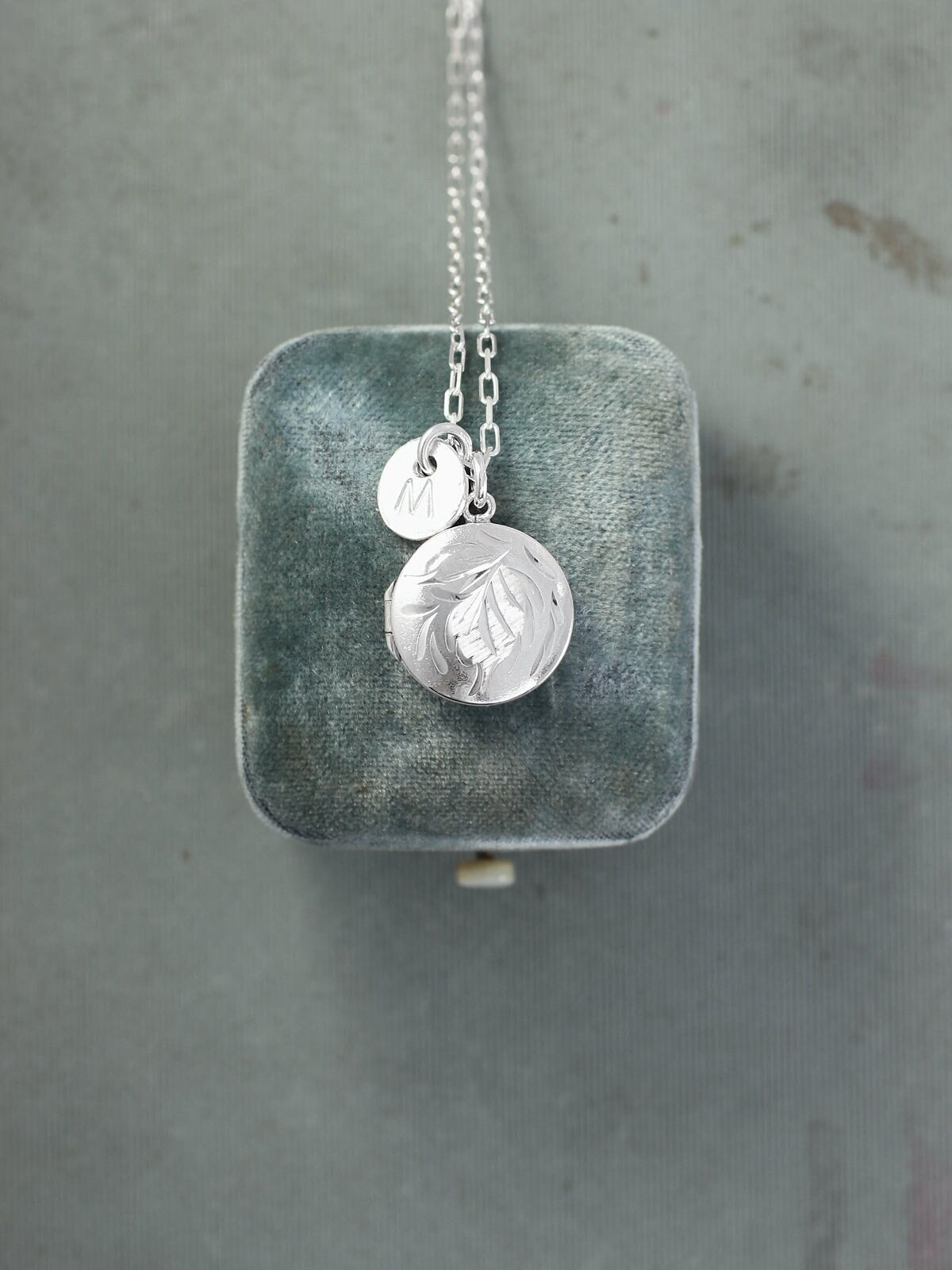 Vintage Sterling Silver Locket Charm Necklace, Small Round Photo