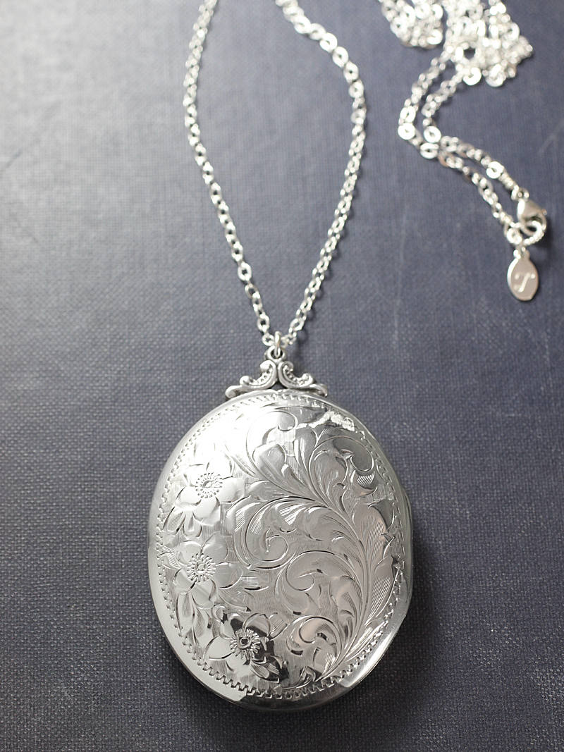 Extra Large Sterling Silver Locket Necklace, Deep Oval Hinged Photo