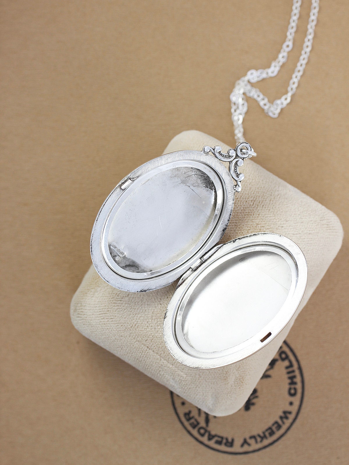 Large Oval Sterling Silver Locket Necklace, Vintage Double Photo