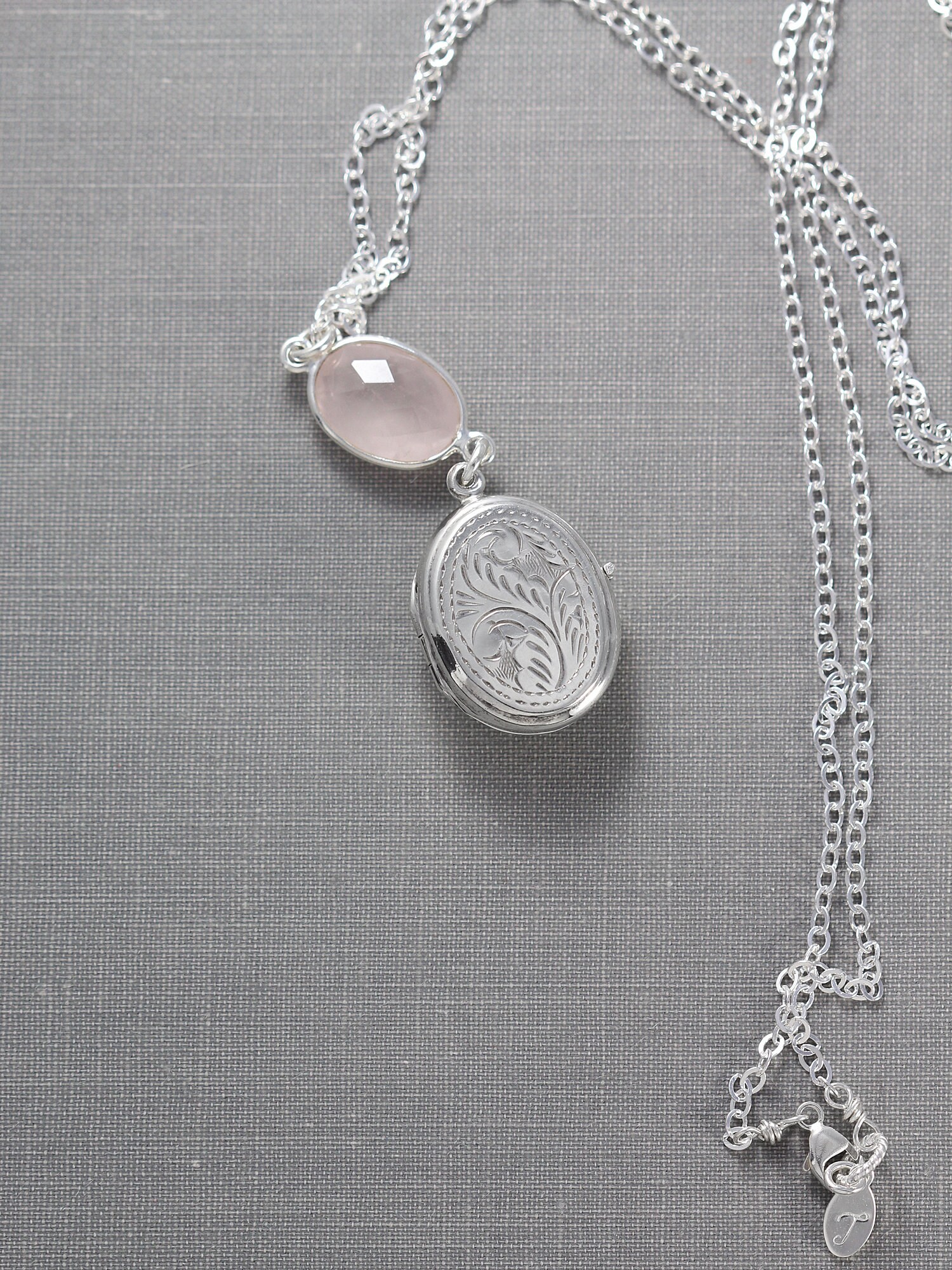 Pink Mother of Pearl Sterling Silver Locket Necklace