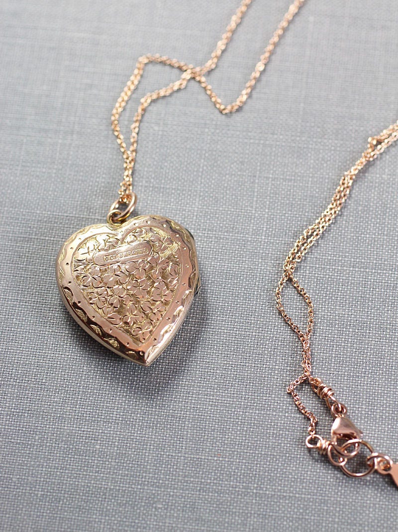Antique Rose Gold Heart Locket Necklace, 9ct Pink Gold Photo Pendant ...