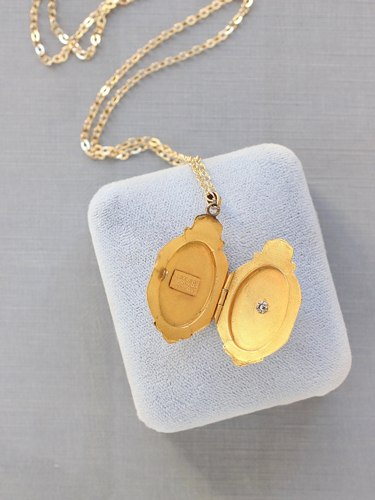 Antique Gold Locket Necklace, Diamond Set Hayward 12k Gold Filled Photo
