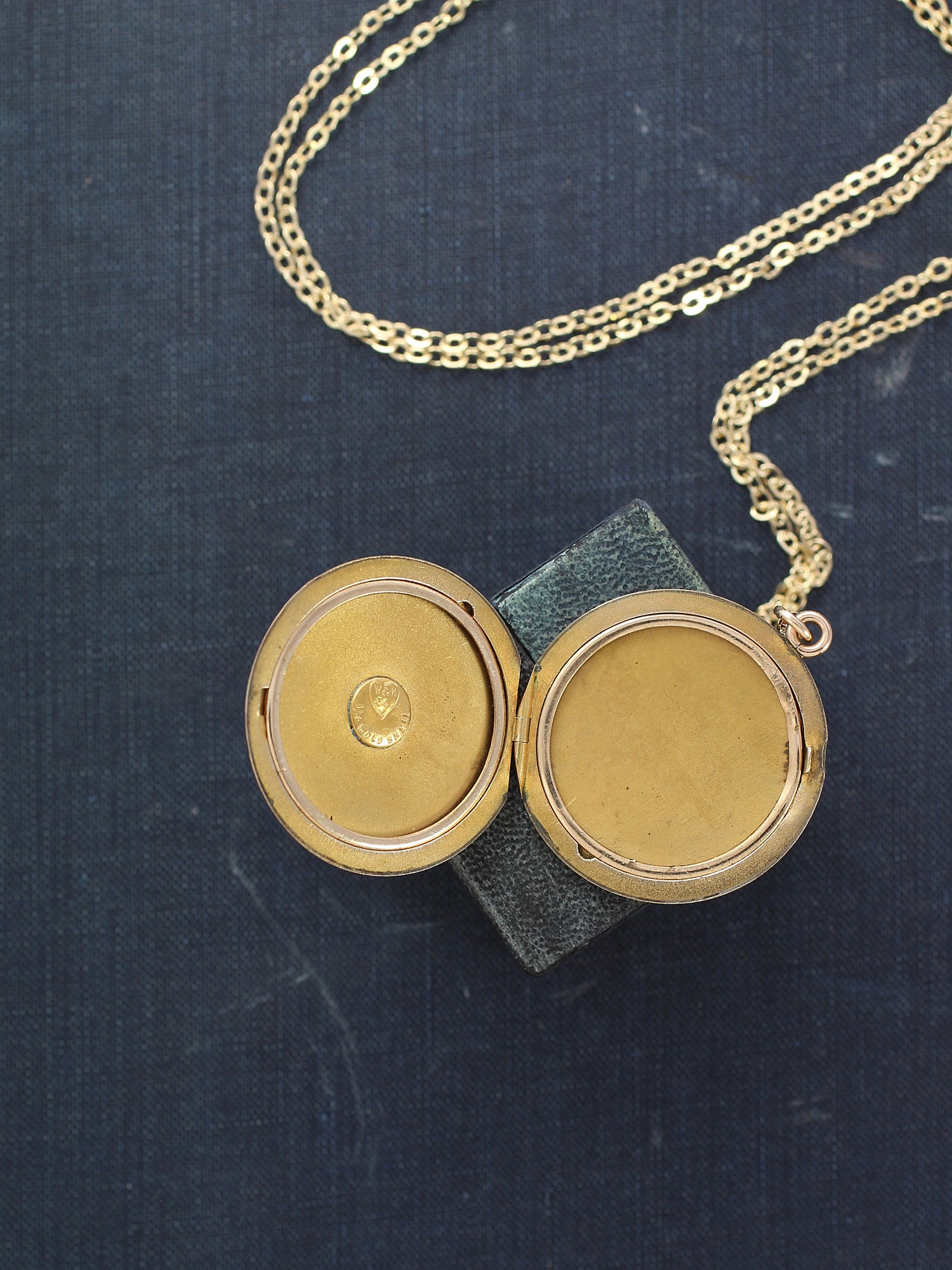 Antique Gold Locket Necklace, Large Round W&H Co Photo Pendant Cherished for Life
