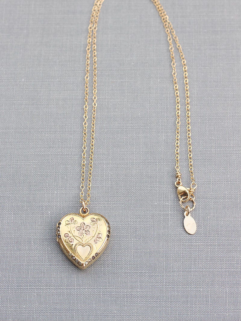 Gold Heart Locket Necklace, Gold Filled Vintage Stone Accented Photo ...