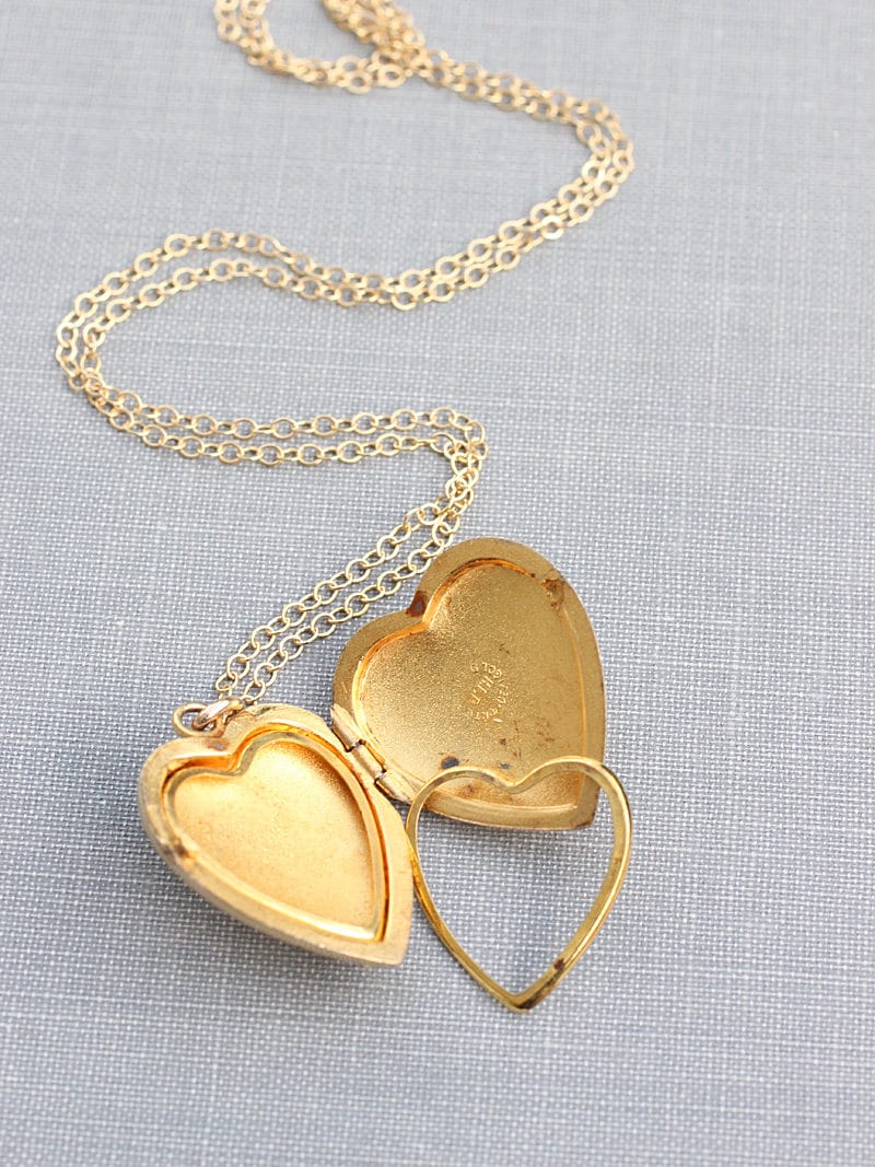 Gold Heart Locket Necklace, Gold Filled Vintage Stone Accented Photo ...