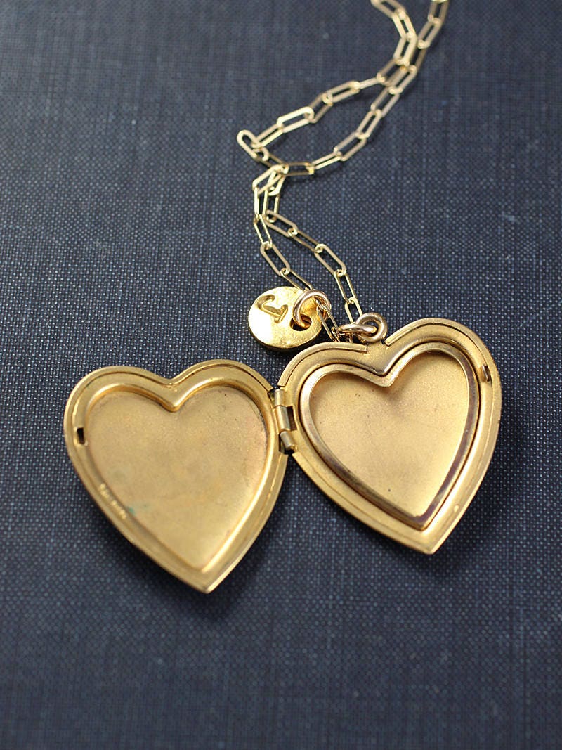 Large Gold Heart Locket Necklace, 14k Gold Filled Vintage Pendant with ...