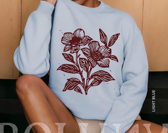 Vintage Linocut Flower Sweatshirt: