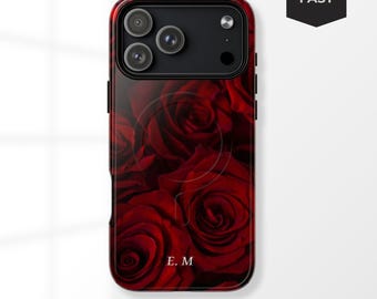 Personalized Red Roses MagSafe iPhone Case, Custom Initials Gift