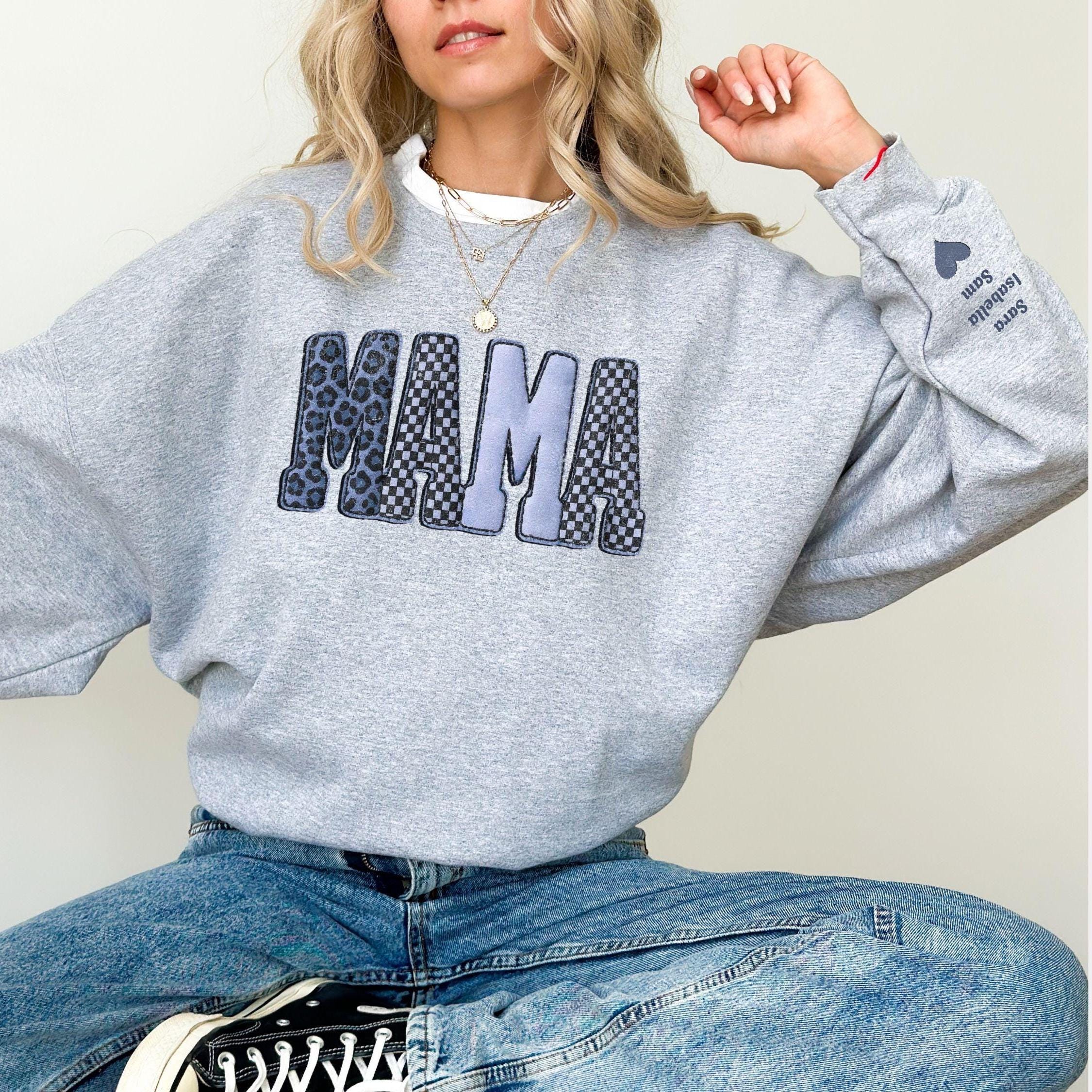 Custom Mama Sweatshirt With Kids Names on Sleeve, Personalized